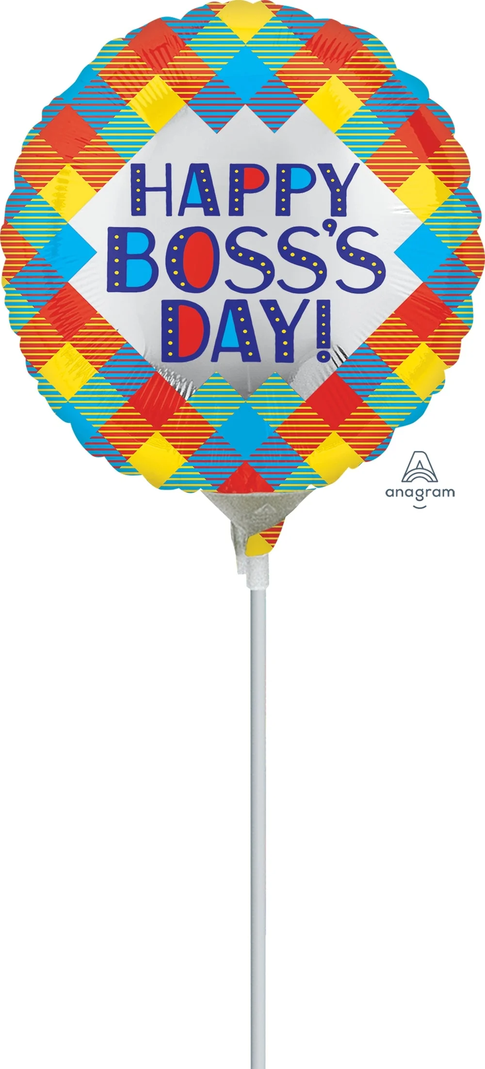 9" Airfill Only (Sticks Sold Separately) Boss's Day Plaid Foil Balloon