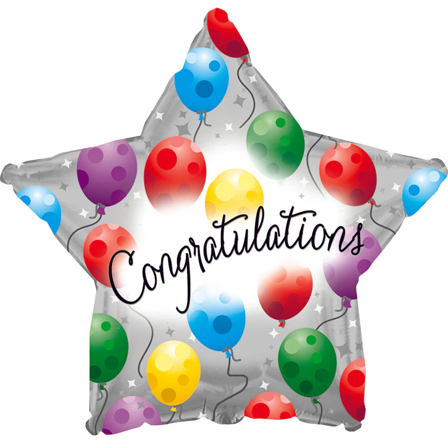 9" Airfill Only (Sticks Sold Separately) Congrats Twinkling Star Balloon