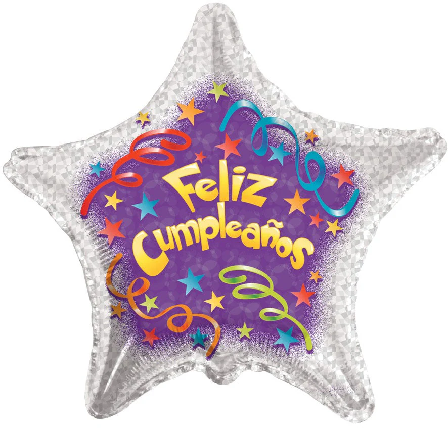 9" Airfill Only (Sticks Sold Separately) Feliz Cumpleanos Streamers Balloon (Spanish)