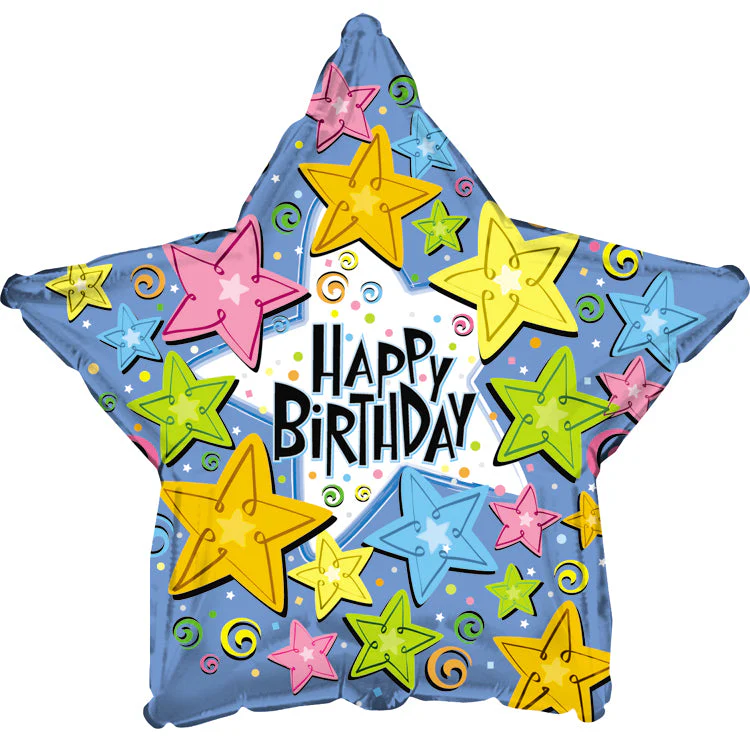 9" Airfill Only (Sticks Sold Separately) Foil Balloon Happy Birthday Stars Primary