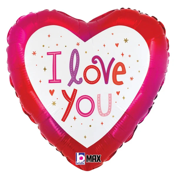 9" Airfill Only (Sticks Sold Separately) Foil Heart Love You Sparkles Foil Balloon