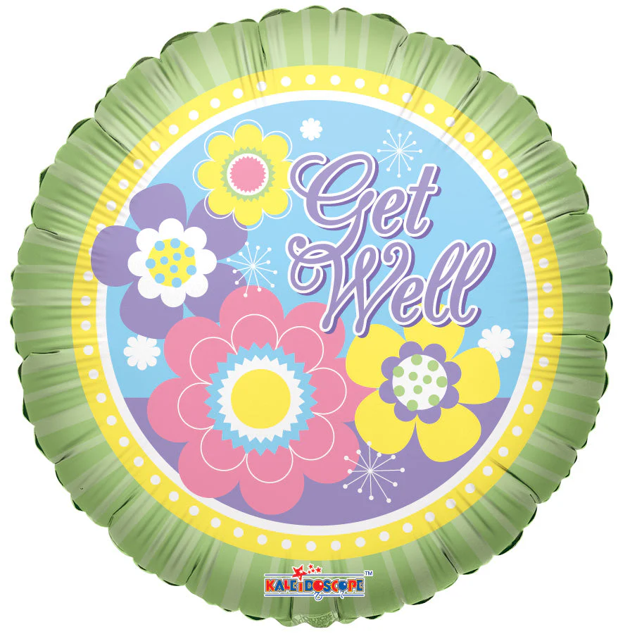 9" Airfill Only (Sticks Sold Separately) Get Well Flowers And Lines Balloon