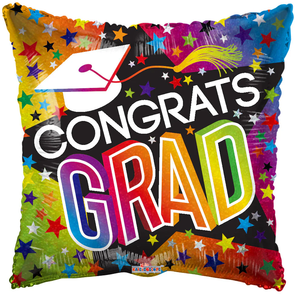 9" Airfill Only (Sticks Sold Separately) Grad Stars & Rainbow Foil Balloon