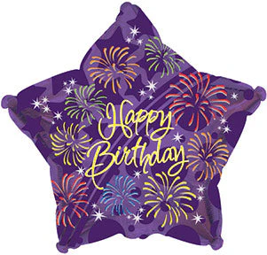 9" Airfill Only (Sticks Sold Separately) Happy Birthday Fireworks Star Balloon