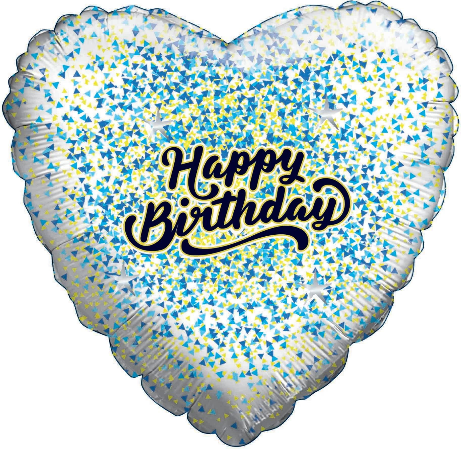 9" Airfill Only (Sticks Sold Separately) Happy Birthday Glitter Gold/Blue White Heart Foil Balloon