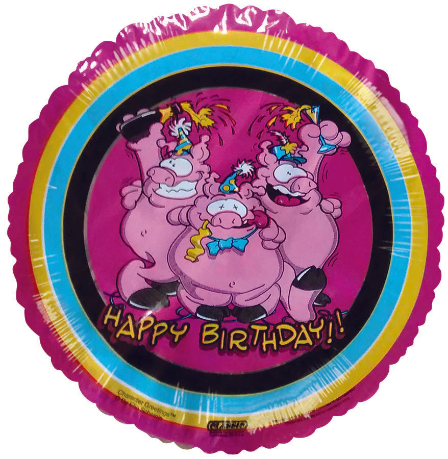 9" Airfill Only (Sticks Sold Separately) Happy Birthday Pigs pink Balloon