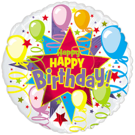 9" Airfill Only (Sticks Sold Separately) Happy Birthday Starburst Balloons