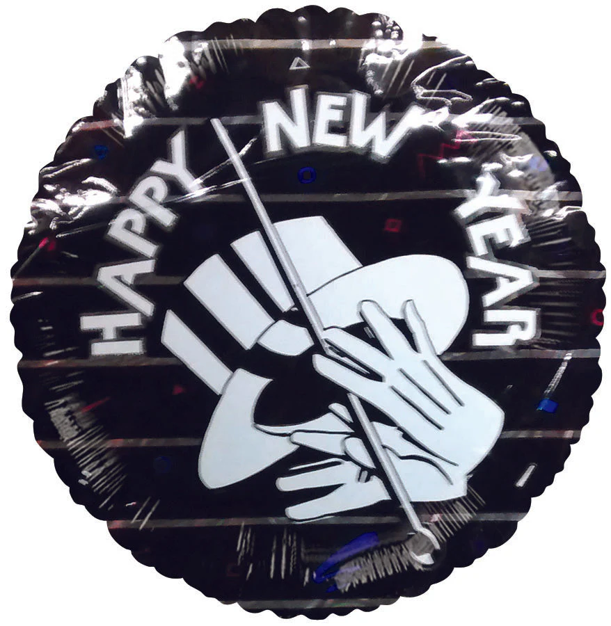 9" Airfill Only (Sticks Sold Separately) Happy New Year Black Balloon