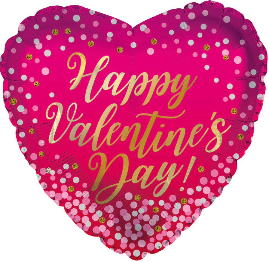 9" Airfill Only (Sticks Sold Separately) Happy Valentine's Day Glitter Dots Foil Balloon