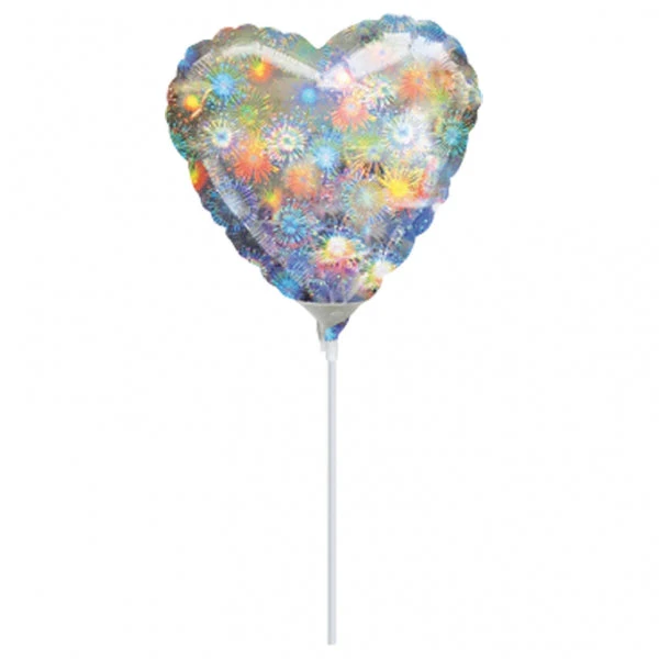 9" Airfill Only (Sticks Sold Separately) Heart Holo Fireworks Heart Balloon
