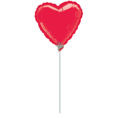 9" Airfill Only (Sticks Sold Separately) Heart Metallic Red Balloon
