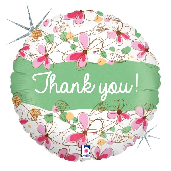 9" Airfill Only (Sticks Sold Separately) Holographic Balloon Floral Thank You