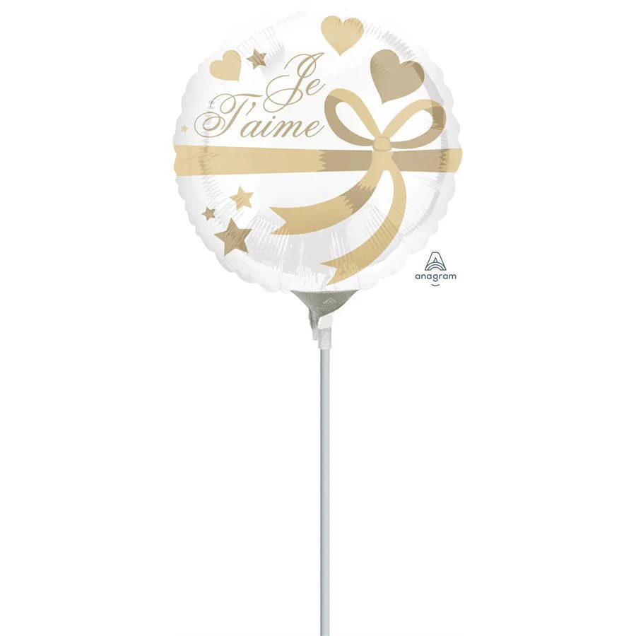 9" Airfill Only (Sticks Sold Separately) Je T'aime Wrapped With Gold Balloon
