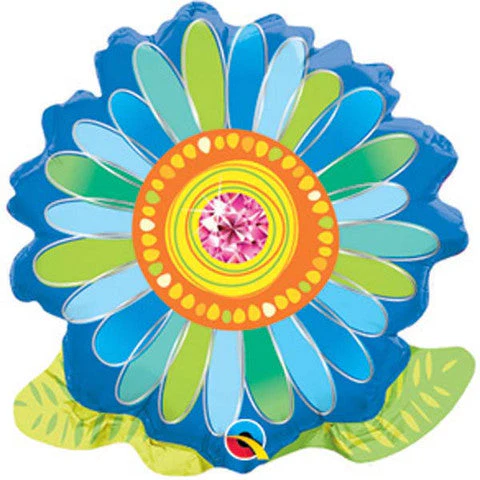 9" Airfill Only (Sticks Sold Separately) Jeweled Blossom Blue and Green Foil Balloon