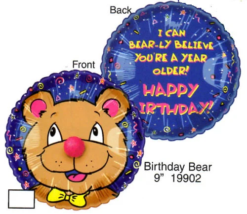9" Airfill Only (Sticks Sold Separately) Lil' Fuzzies Birthday Bear no nose Balloon