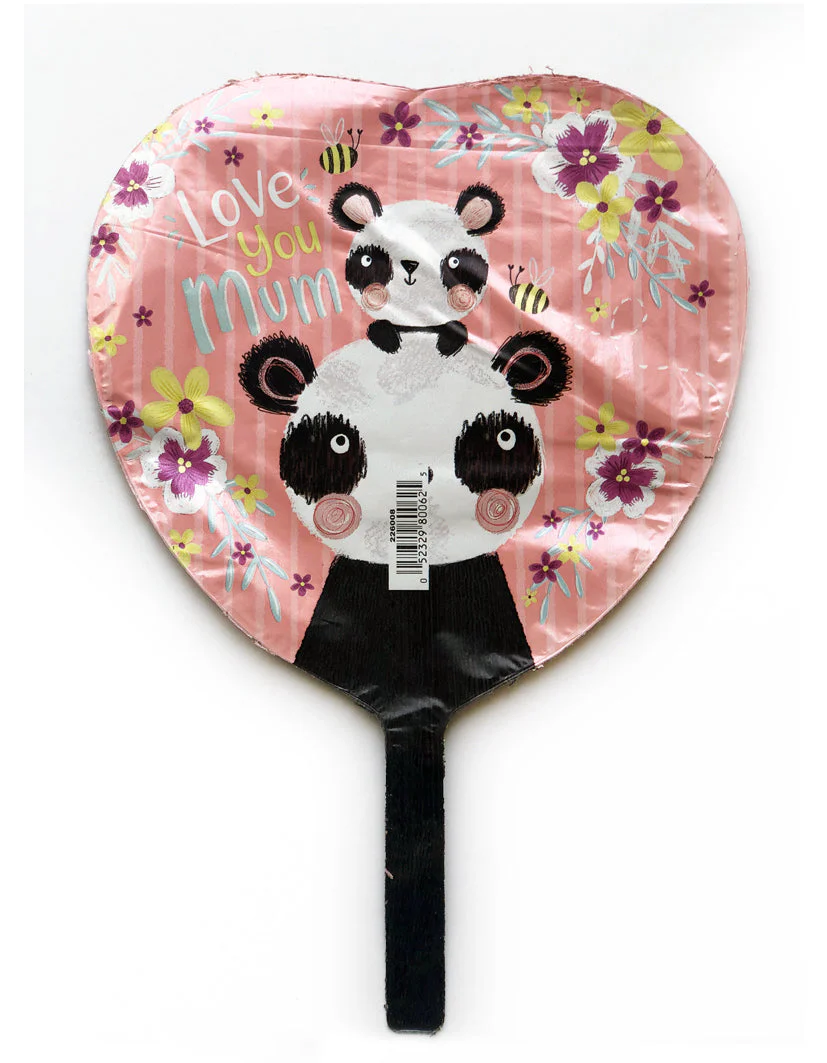 9" Airfill Only (Sticks Sold Separately) Love You Mum Pandas Foil Balloon