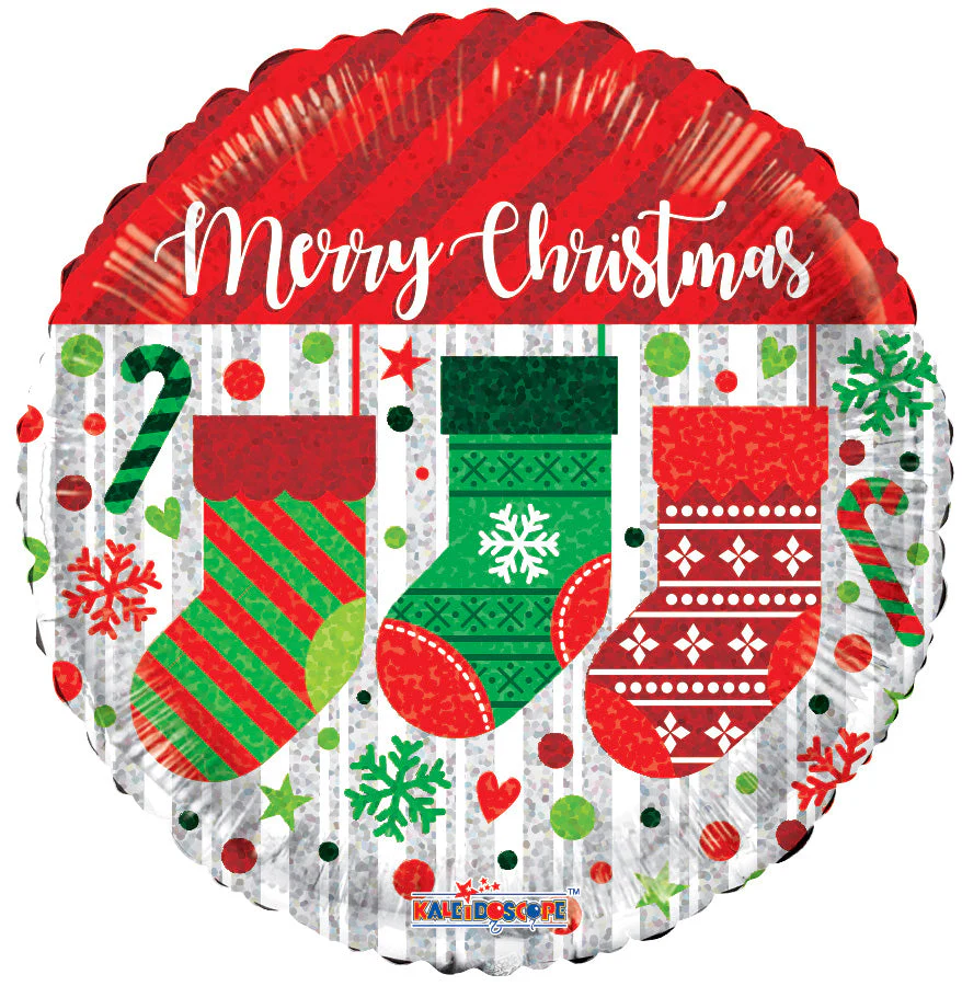 9" Airfill Only (Sticks Sold Separately) Merry Christmas Socks Holographic Balloon
