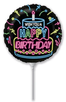 9" Airfill Only (Sticks Sold Separately) Neon Happy Birthday Foil Balloon
