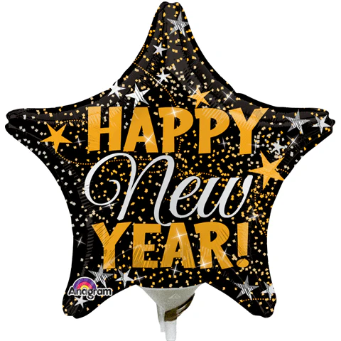 9" Airfill Only (Sticks Sold Separately) New Years Gold & Silver Confetti Balloon