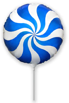 9" Airfill Only (Sticks Sold Separately) Round Candy Peppermint Swirl Blue Foil Balloon