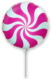 9" Airfill Only (Sticks Sold Separately) Round Candy Peppermint Swirl Fuschia Foil Balloon