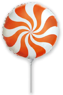 9" Airfill Only (Sticks Sold Separately) Round Candy Peppermint Swirl Orange Foil Balloon