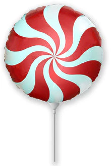 9" Airfill Only (Sticks Sold Separately) Round Candy Peppermint Swirl Red Foil Balloon