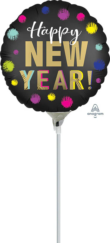 9" Airfill Only (Sticks Sold Separately) Satin Dotted New Year Foil Balloon