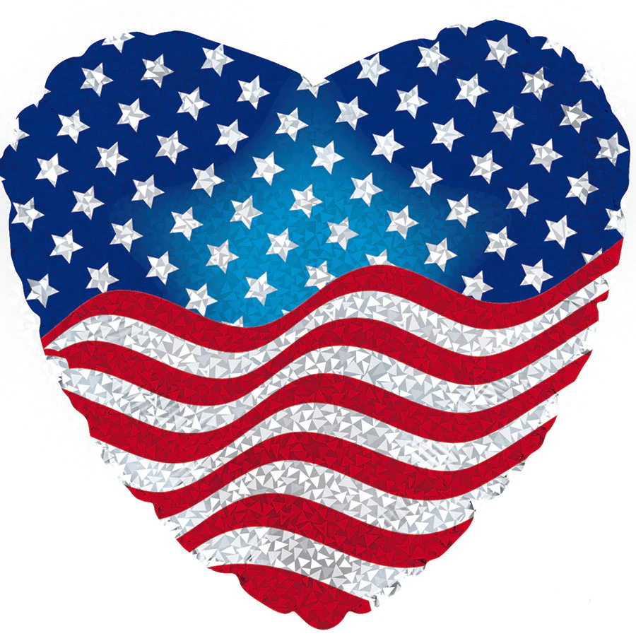 9" Airfill Only (Sticks Sold Separately) Patriotic USA Stars & Stripes Heart Foil Balloon