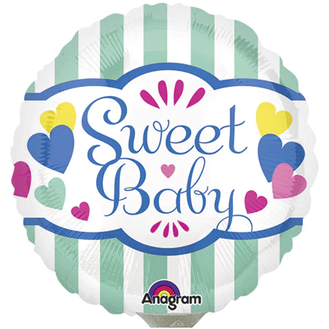 9" Airfill Only (Sticks Sold Separately) Sweet Baby Stripes & Hearts Balloon