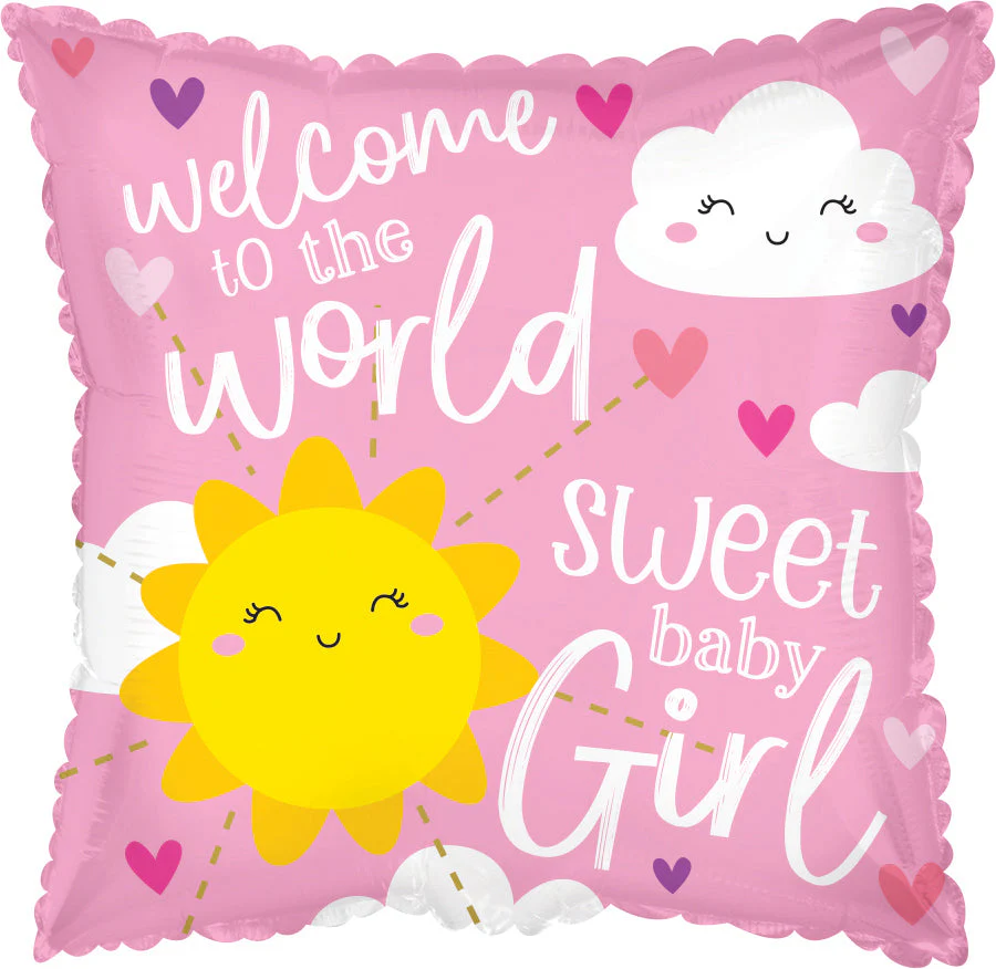 9" Airfill Only (Sticks Sold Separately) Welcome Baby Girl Foil Balloon