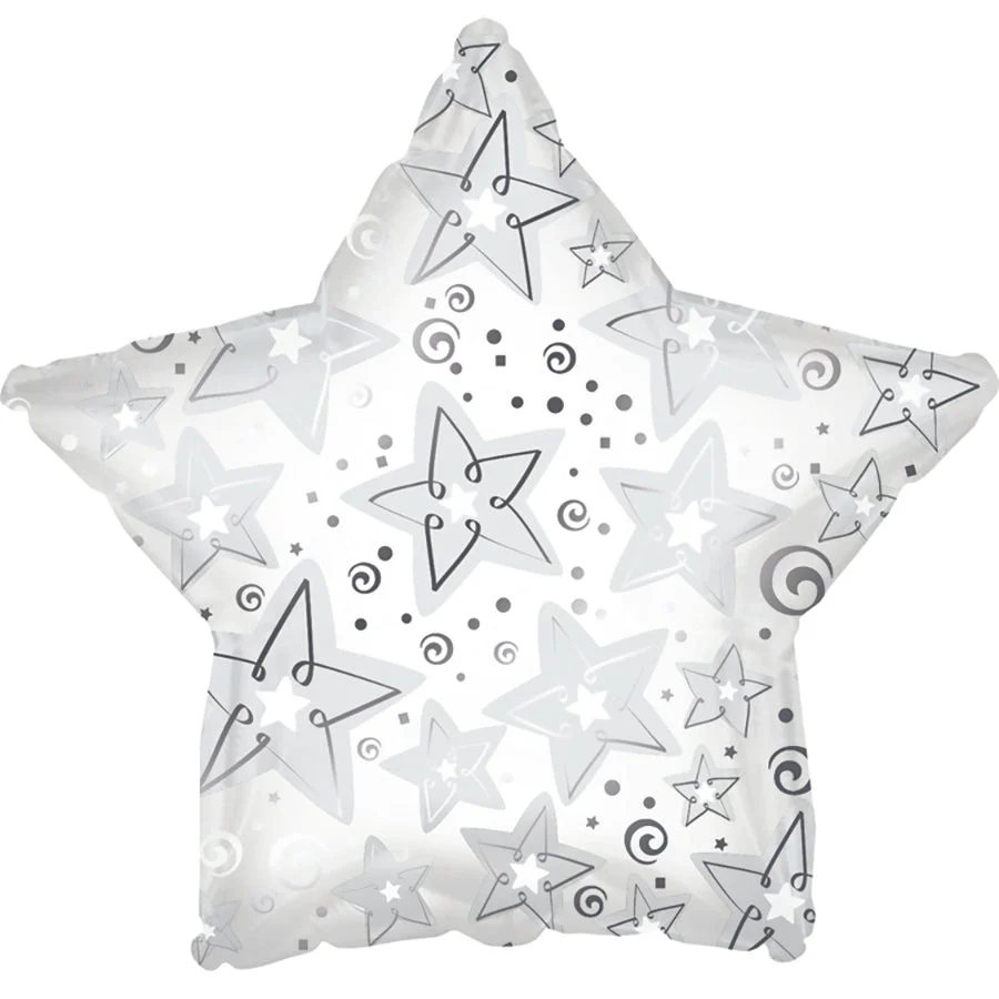 9" Airfill Only (Sticks Sold Separately) White Pattern Star Foil Balloon