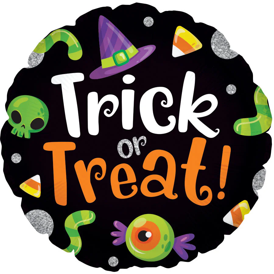 9" Airfill Only (Sticks Sold Separately) White Trick, Org Treat Foil Balloon
