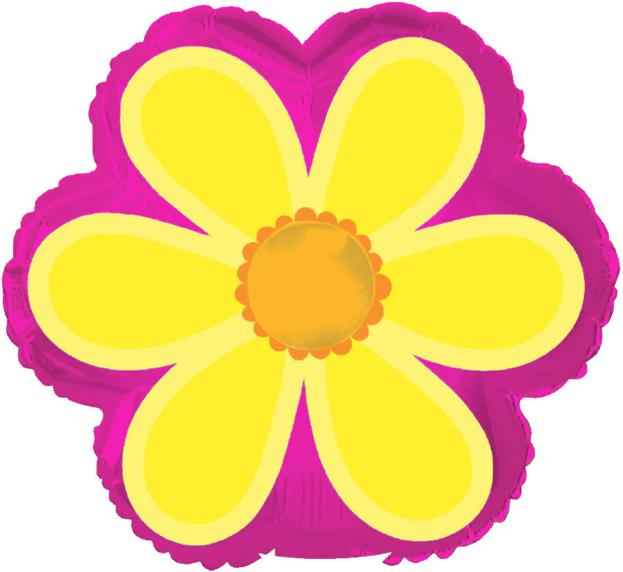 9" Airfill Only (Sticks Sold Separately) Yellow Flower With Pink Background Foil Balloons