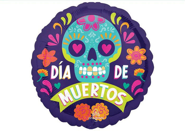 9" Airfill Only (Sticks Sold Separately) Dia De Muertos Bold Sugar Skull Foil Balloon