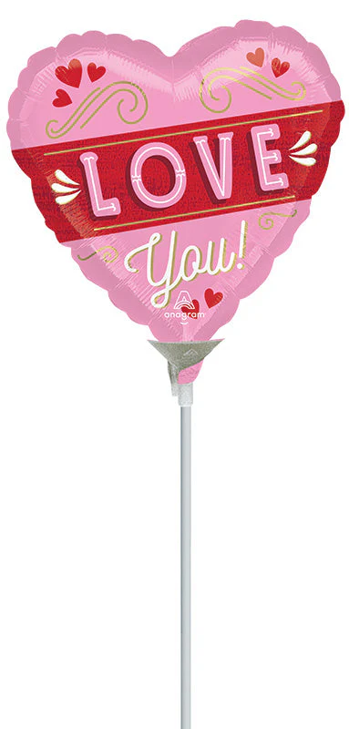 9" Airfill Only (Sticks Sold Separately) Retro Love Foil Balloon