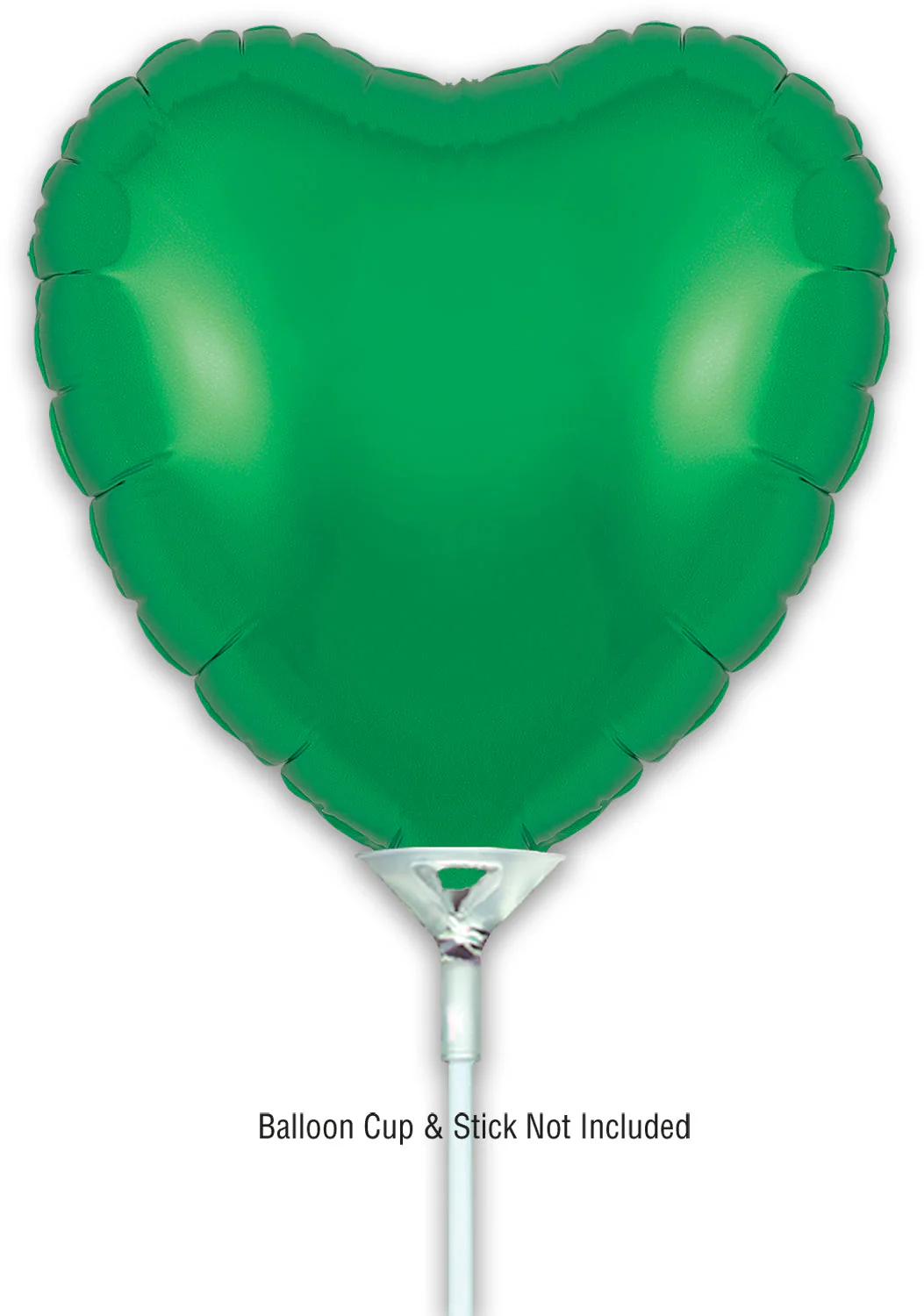 9" Airfill Only (With Self Sealing Valve) Green Heart (5 Per Pack) Oaktree Brand Foil Balloon