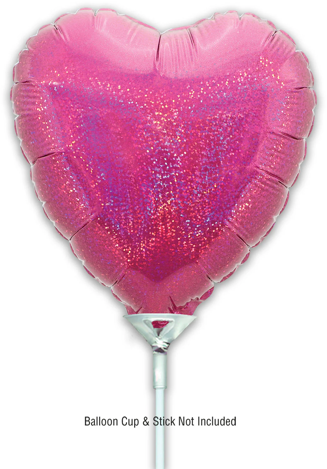 9" Airfill Only (With Self Sealing Valve) Holographic Pink Heart (5 Per Pack) Oaktree Brand Foil Balloon