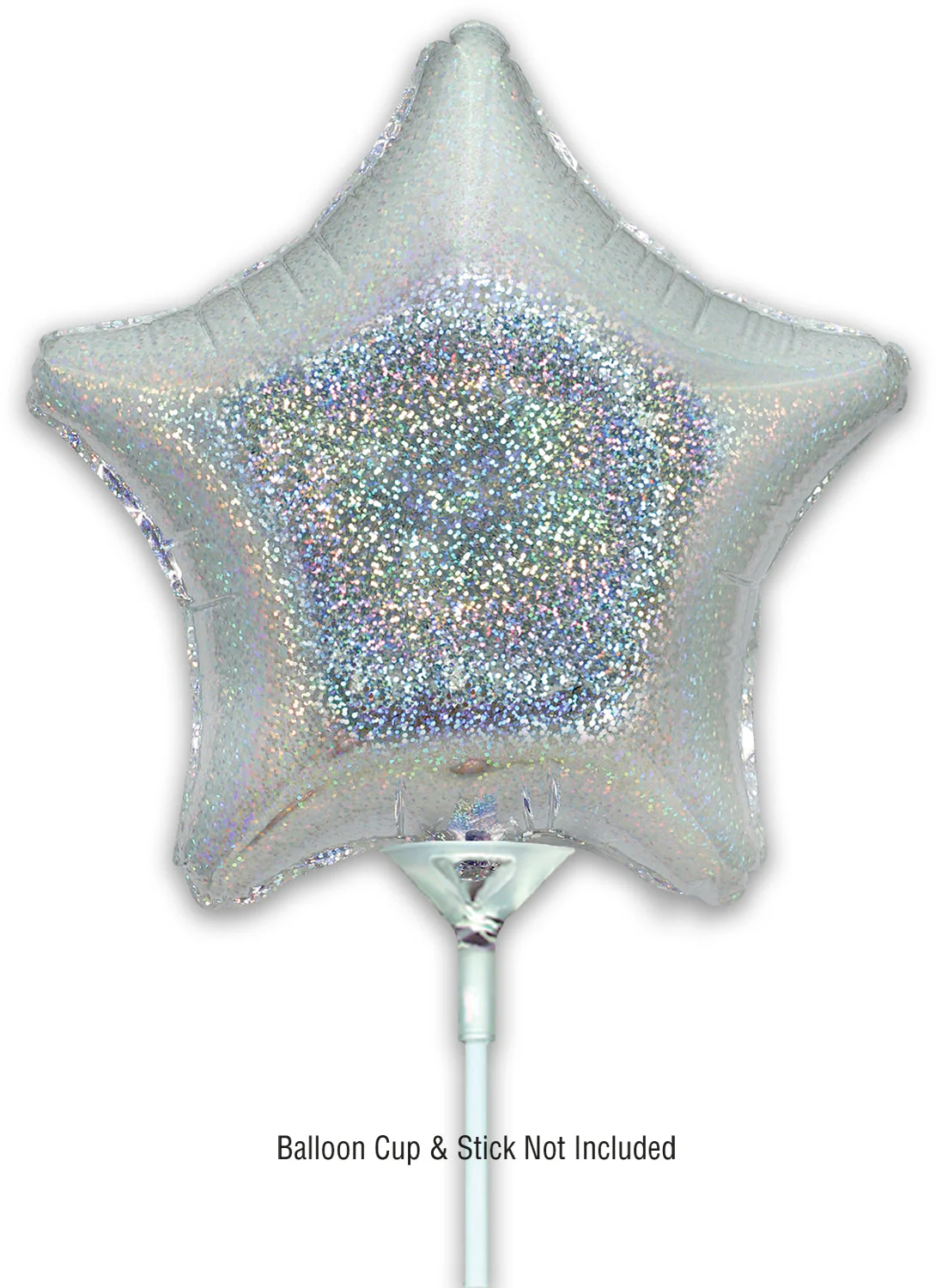 9" Airfill Only (With Self Sealing Valve) Holographic Silver Star (5 Per Pack) Oaktree Brand Foil Balloon