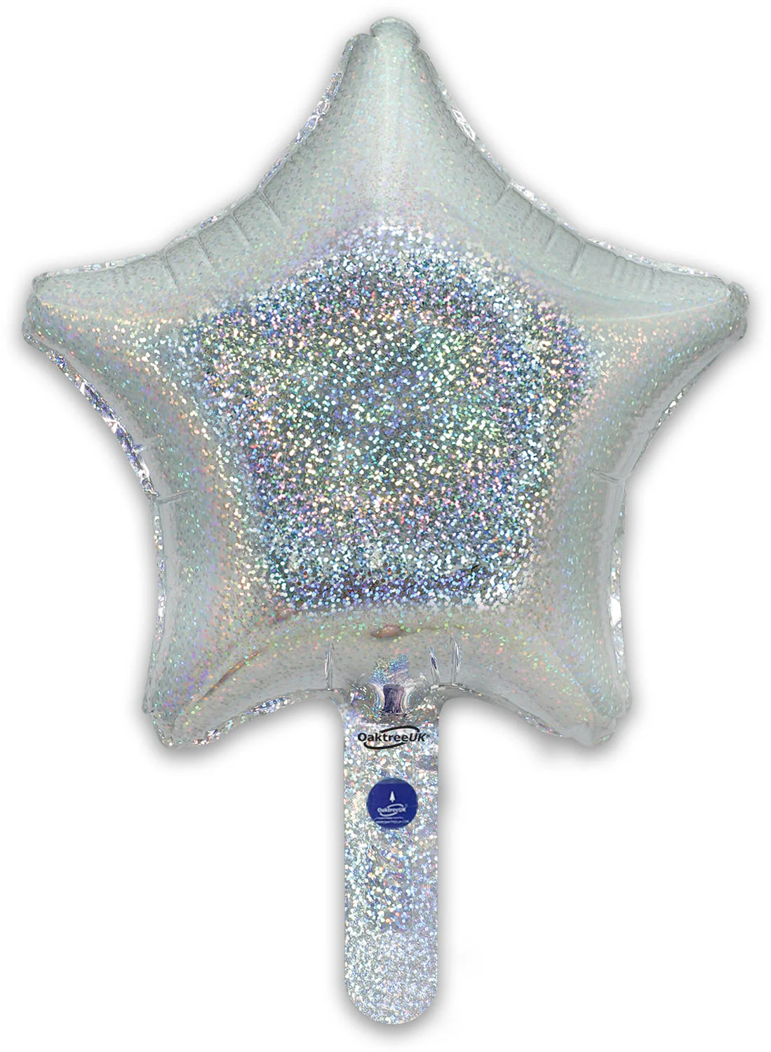 9" Airfill Only (With Self Sealing Valve) Holographic Silver Star (5 Per Pack) Oaktree Brand Foil Balloon - Image 3