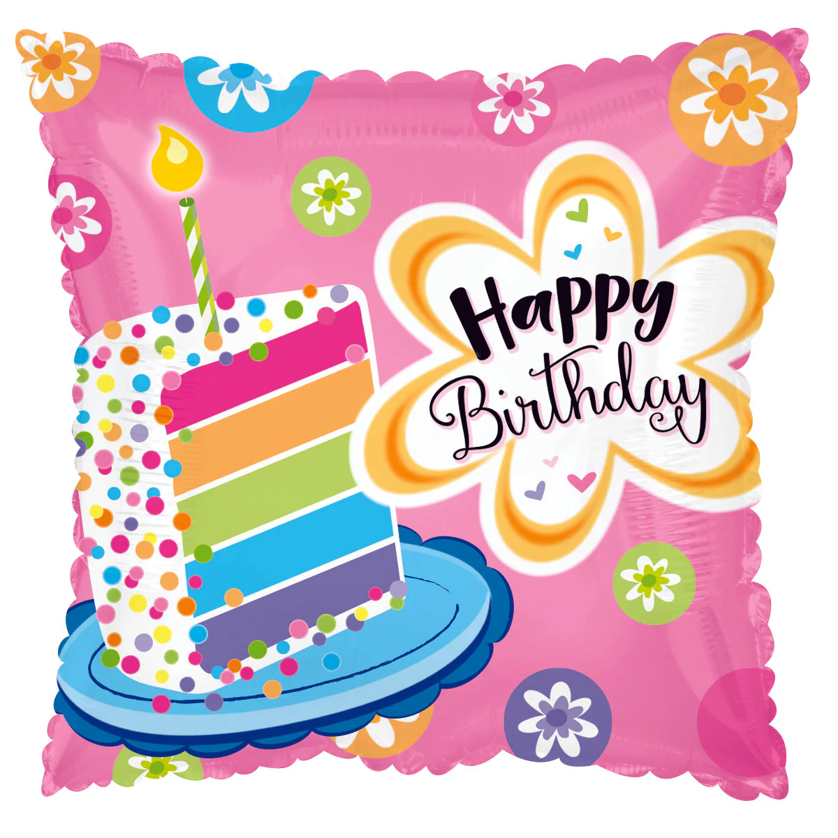 9" Happy Birthday Cake On The Side Foil Balloon (Sticks Sold Separately)