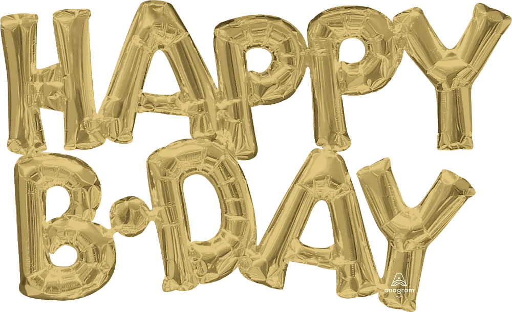 30" Wide Airfill Only Block Phrase " HAPPY BDAY" White Gold Foil Balloon