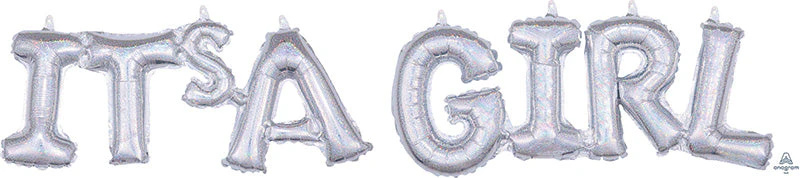 Airfill Only Block Phrase It's A Girl Holographic Balloon