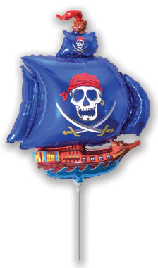 Airfill Only (Sticks Sold Separately) Blue Pirate Ship Balloon