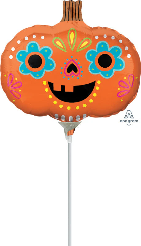 Airfill Only (Sticks Sold Separately) Mini Shape Day of the Dead Pumpkin Foil Balloon