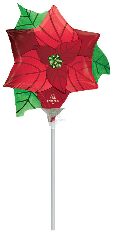 Airfill Only (Sticks Sold Separately) Mini Shape Satin Infused Poinsettia Foil Balloon
