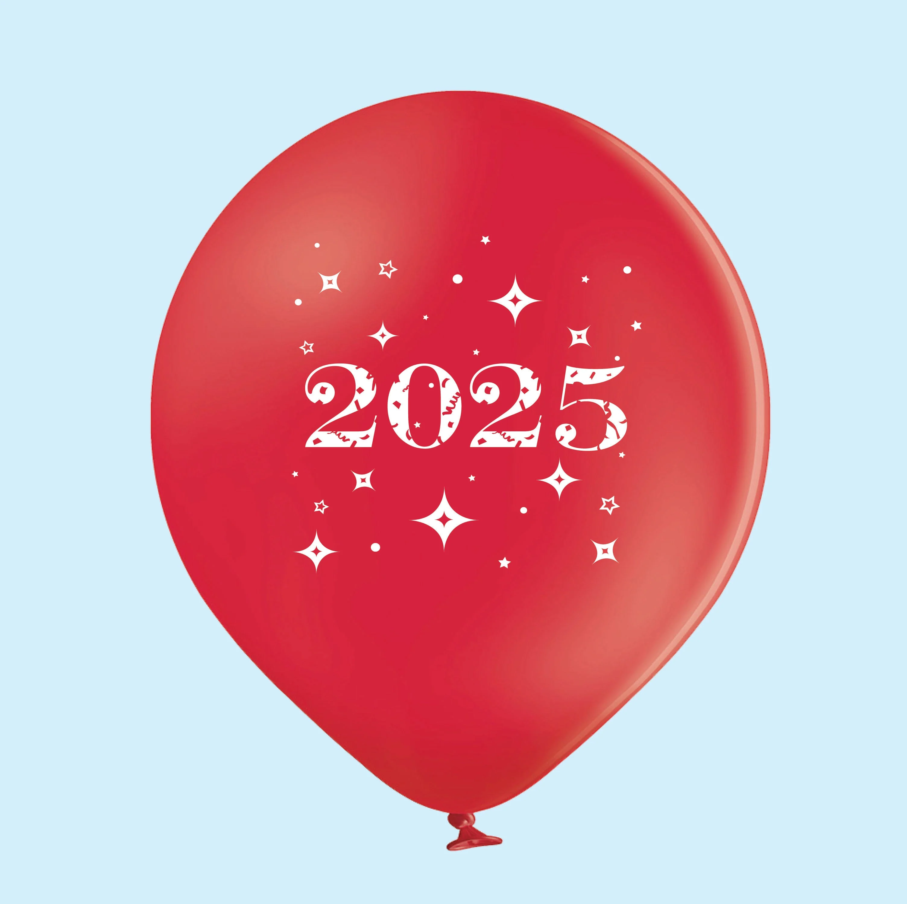 11" Year 2025 Stars Latex Balloons Red (25 Per Bag)