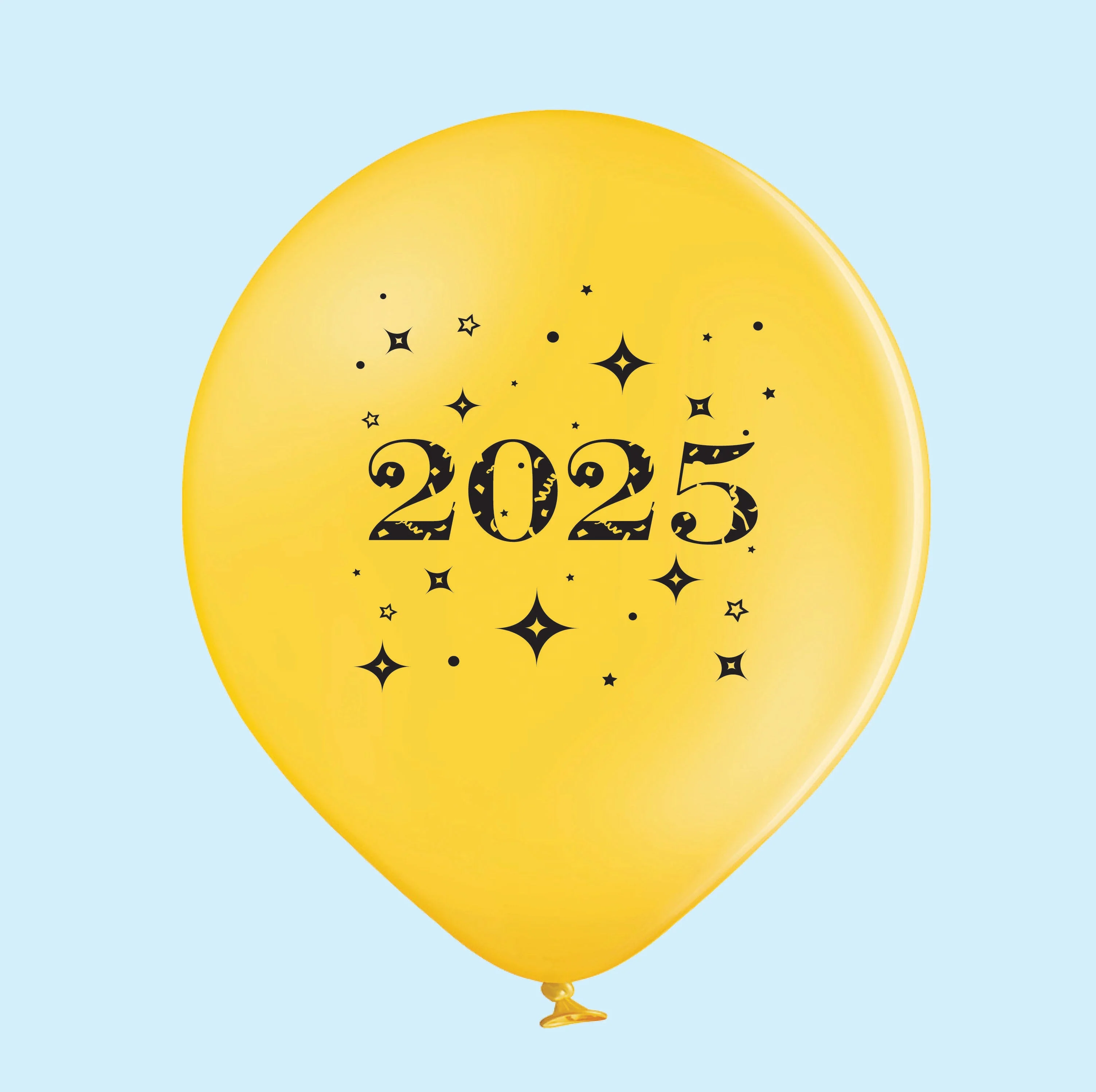 11" Year 2025 Stars Latex Balloons Yellow (25 Per Bag)