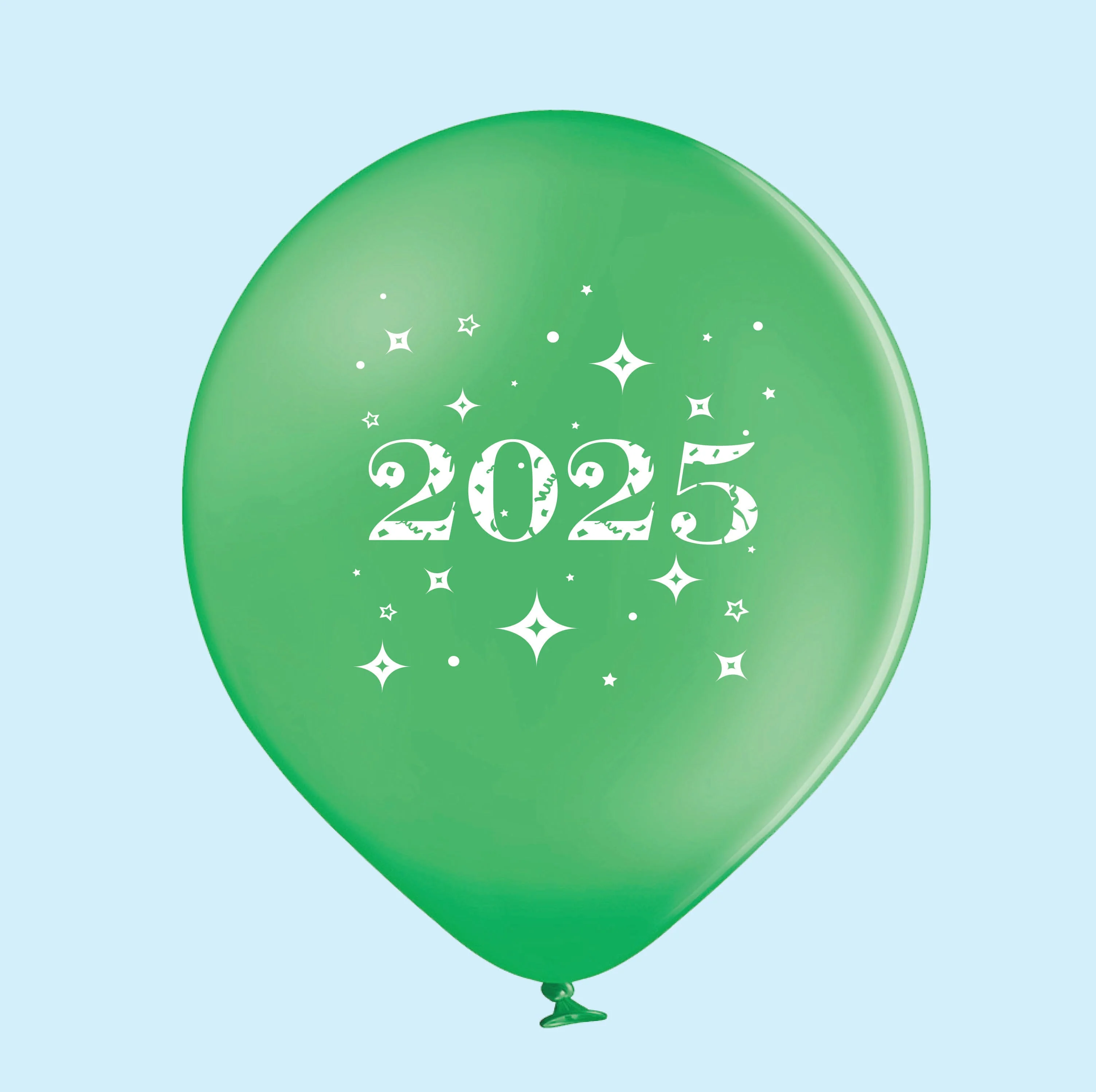 11" Year 2025 Stars Latex Balloons Green (25 Per Bag)