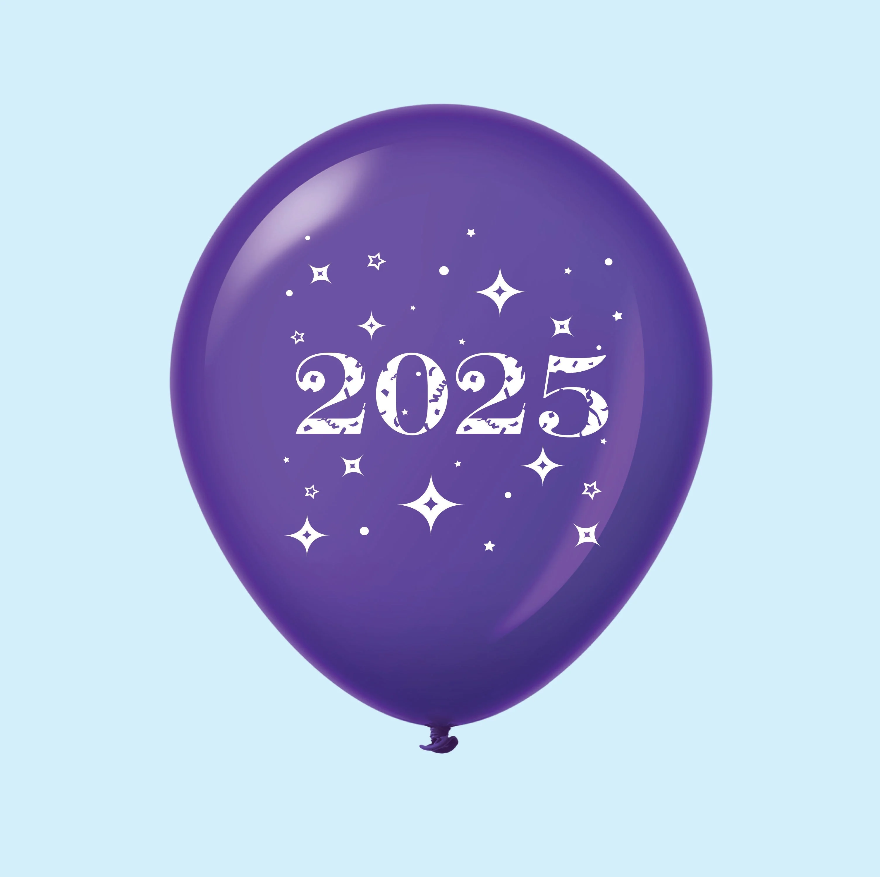 11" Year 2025 Stars Latex Balloons Purple (25 Per Bag)